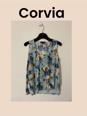 Corvia Floral Sleeveless Scoop Neck Top Size Large